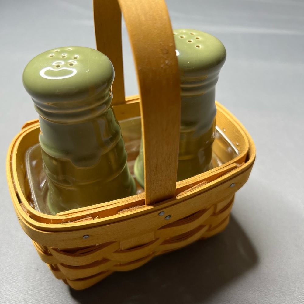 Longaberger Salt Pepper Basket Set Olive Green Pottery Farmhouse USA - Picture 11 of 11